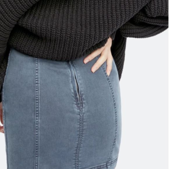 Free People Denim Mini Skirt Dark Wash - Picture 7 of 8